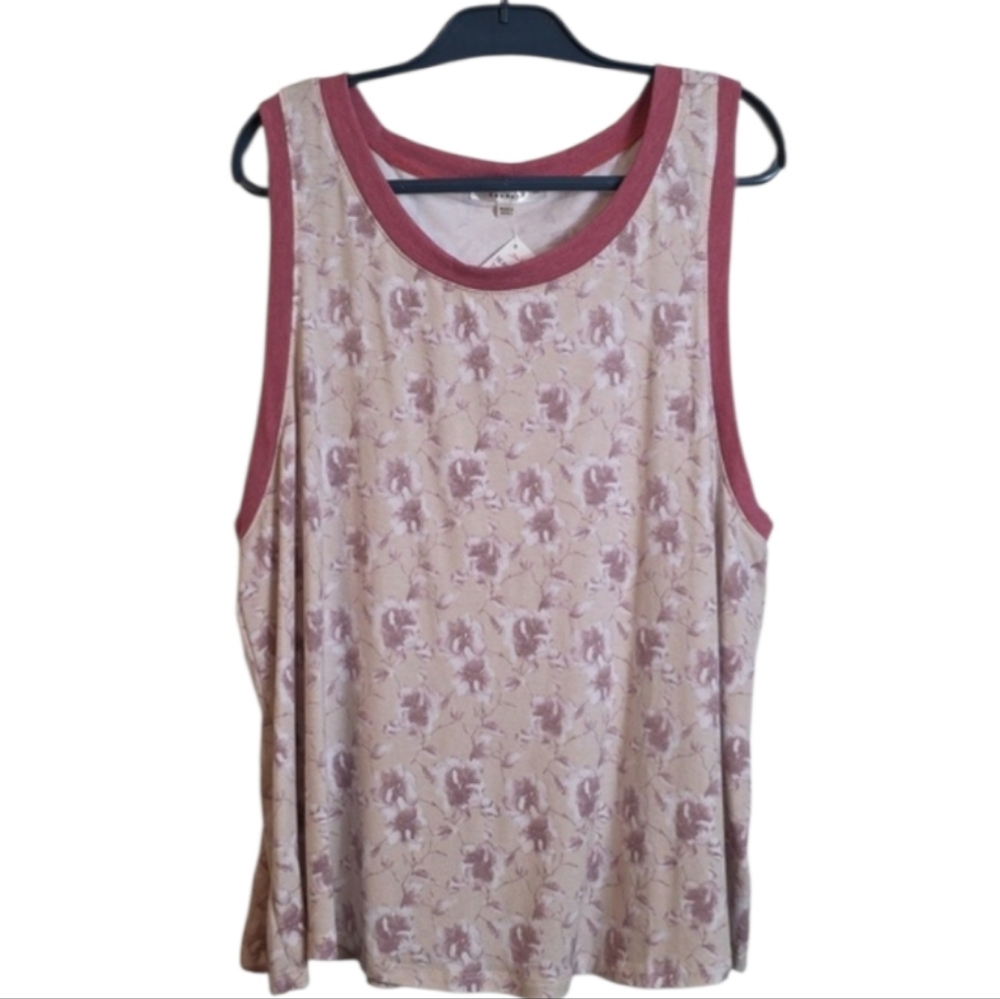 STB Boutique Floral Sleeveless Tank Top 3X  Blush Pink Mauve Trim Relaxed Fit